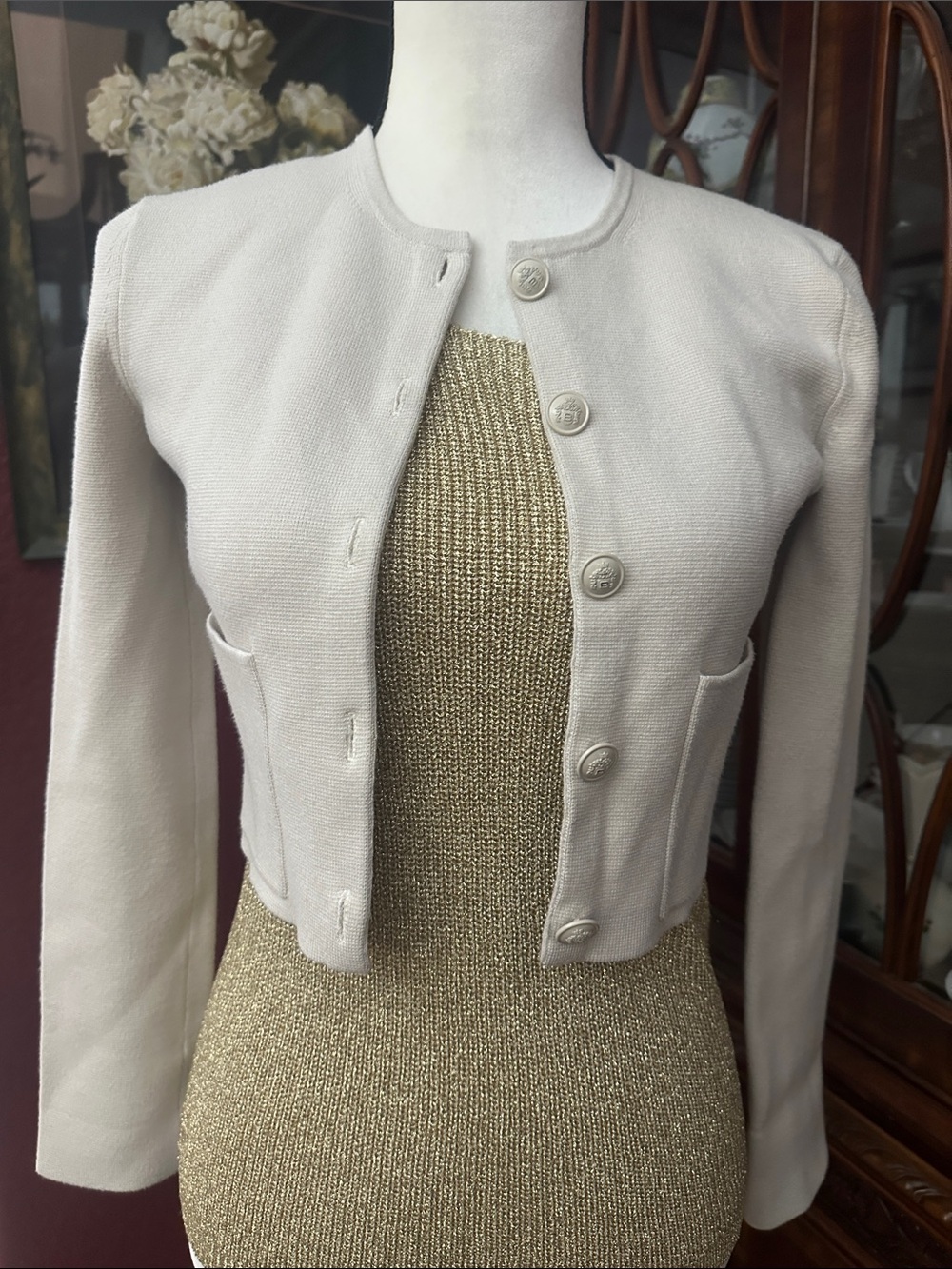 Aritzia Cropped Cream Button Front Blazer